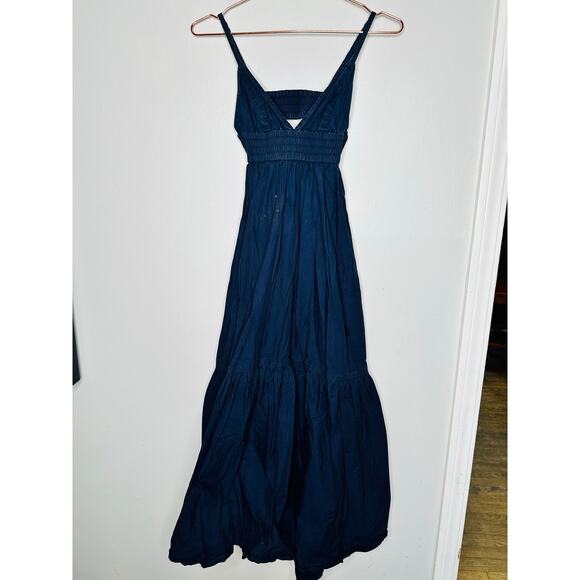 A.L.C. Dark Blue 100% Cotton Sleeveless V-Neck Back Cutout Rhodes Dress Size 4 - Picture 3 of 13